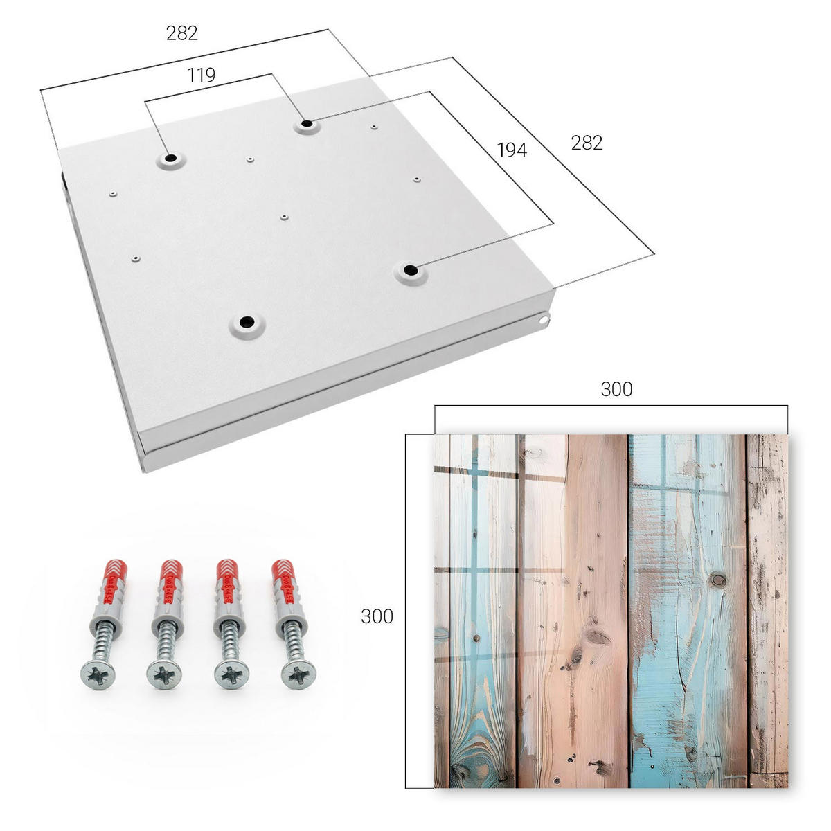 SCHLÜSSELBOX Weiß 30x30 cm – Türöffnung nach rechts - Pastellfarbenes Holz - Blau, Metall (30/30/5cm) - TULUP