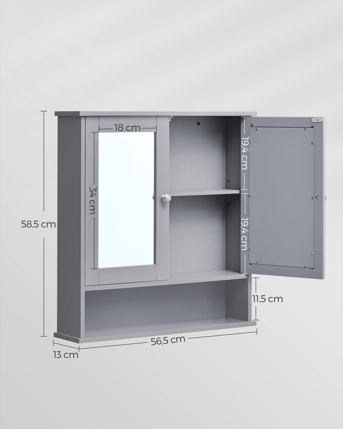 SPIEGELSCHRANK LUSAKA - Grau, Holzwerkstoff (56.5/58.5/13cm) - Hansiro