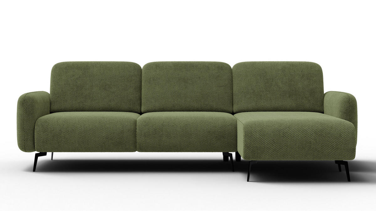 ECKSOFA FEBE 4-Sitzer rechts, olivgrün - Schwarz/Olivgrün, Holz/Textil (264/157cm) - Courtois Laville