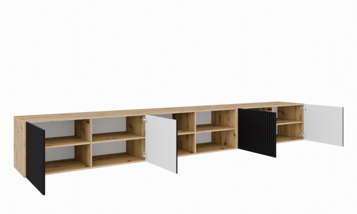 TV-LOWBOARD Schwarz NOELI 300 Offene Regale Geriffelt Artisan - Schwarz, Holzwerkstoff (300/41/40cm) - Sepro Meble