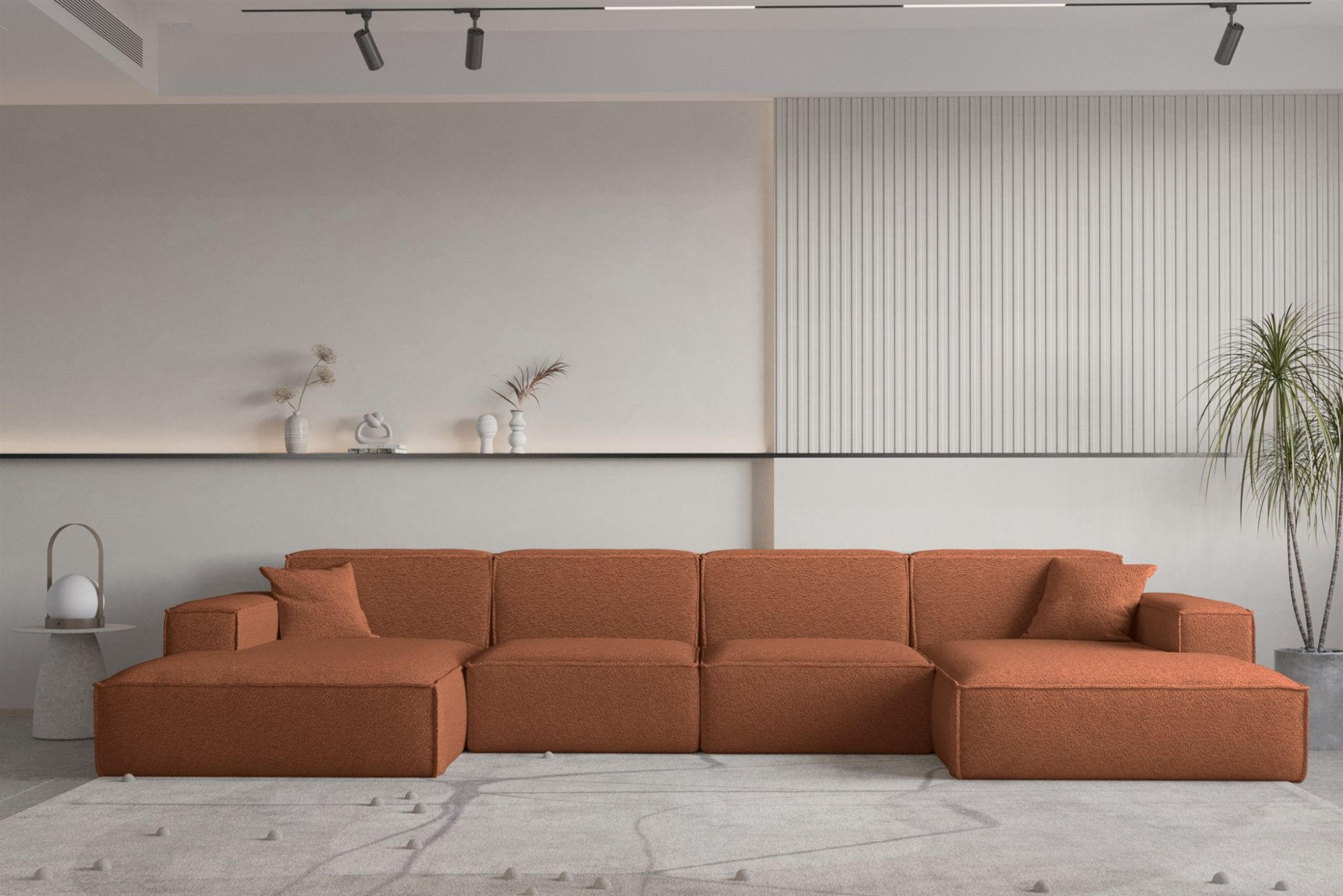 WOHNLANDSCHAFT Celes Premium Bukla - Kupferfarben, Holzwerkstoff/Textil (379/73/165cm) - Fun Möbel