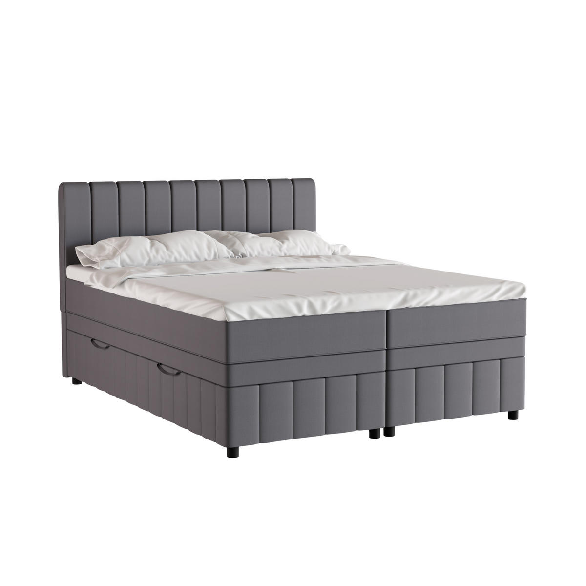 BOXBETT AVALON 160 x 200 cm mit Bettkasten und Topper - Dunkelgrau - Dunkelgrau, Holz - Panda Möbel