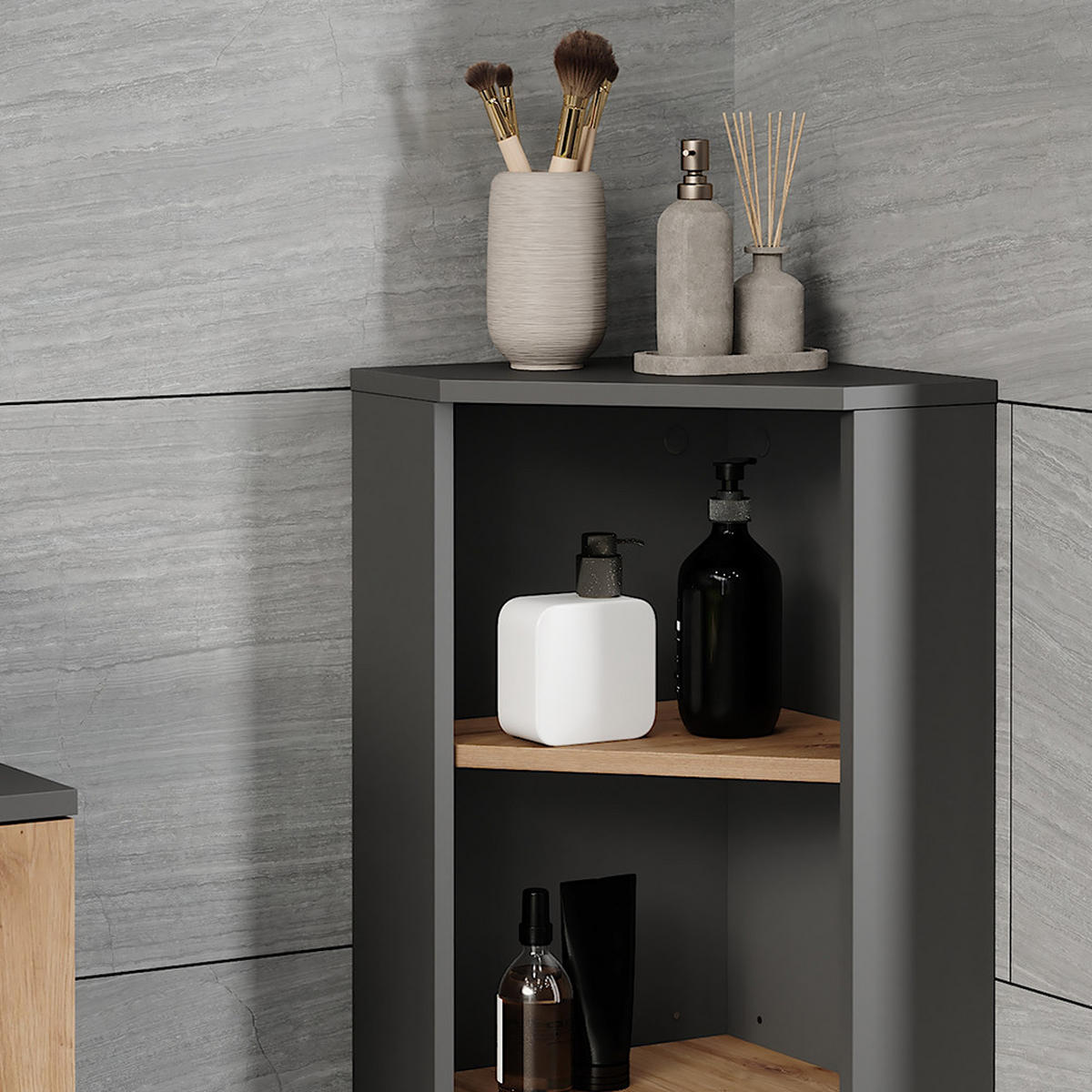 ECKMIDISCHRANK Irma Anthrazit/Artisan 33 x 81 cm 3 Ablagefächer - Anthrazit/Eiche Artisan, Holzwerkstoff (33/81/33cm) - Vicco