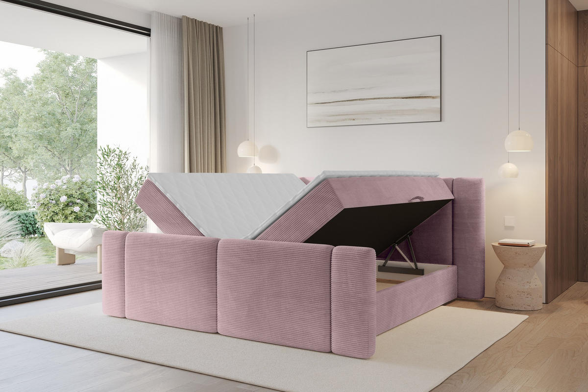 BOXBETT mit Matratze H3 - EVON Zanozek - 120x200 cm Rosa - Rosa, Holzwerkstoff (120/200cm) - ALTDECOR
