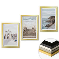 WANDBILDER 3er Set - 20x30 cm Goldrahmen - Meeresarchitektur Santorin - Goldfarben, Kunststoff (20/30cm) - ArtPrintCave