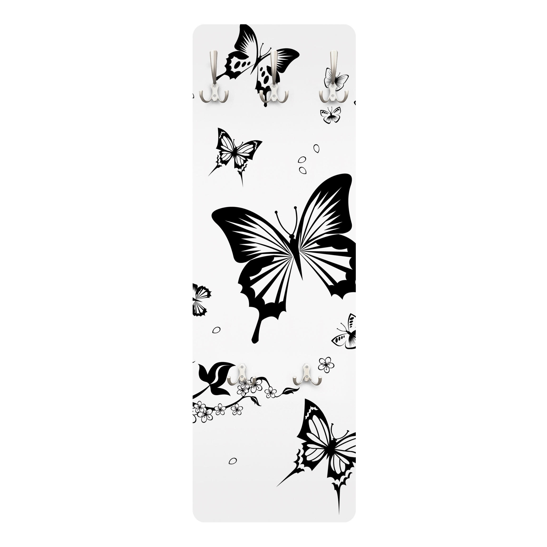 WANDGARDEROBE - Blumen und Schmetterlinge 34/105 cm - Schwarz, Holzwerkstoff (34/105/1.6cm) - Bilderwelten