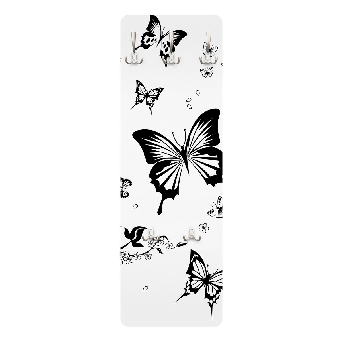 WANDGARDEROBE - Blumen und Schmetterlinge 34/105 cm - Schwarz, Holzwerkstoff (34/105/1.6cm) - Bilderwelten
