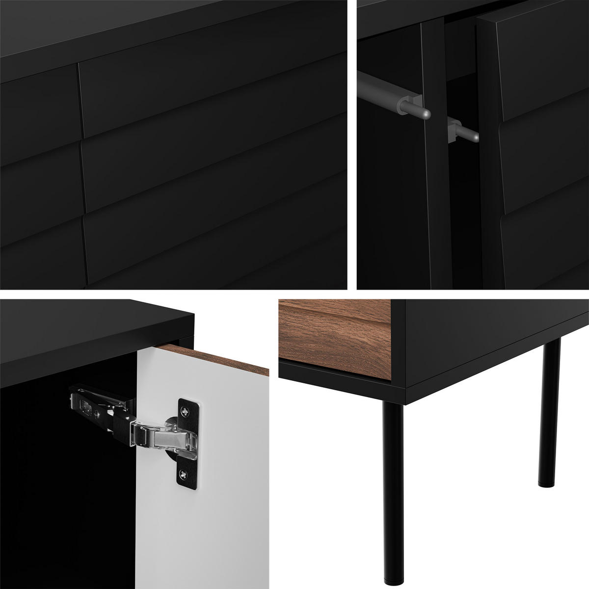SIDEBOARD Cortina 200 4D - Schwarz/Braun, Holzwerkstoff/Metall (200/81/40cm) - MIRJAN24