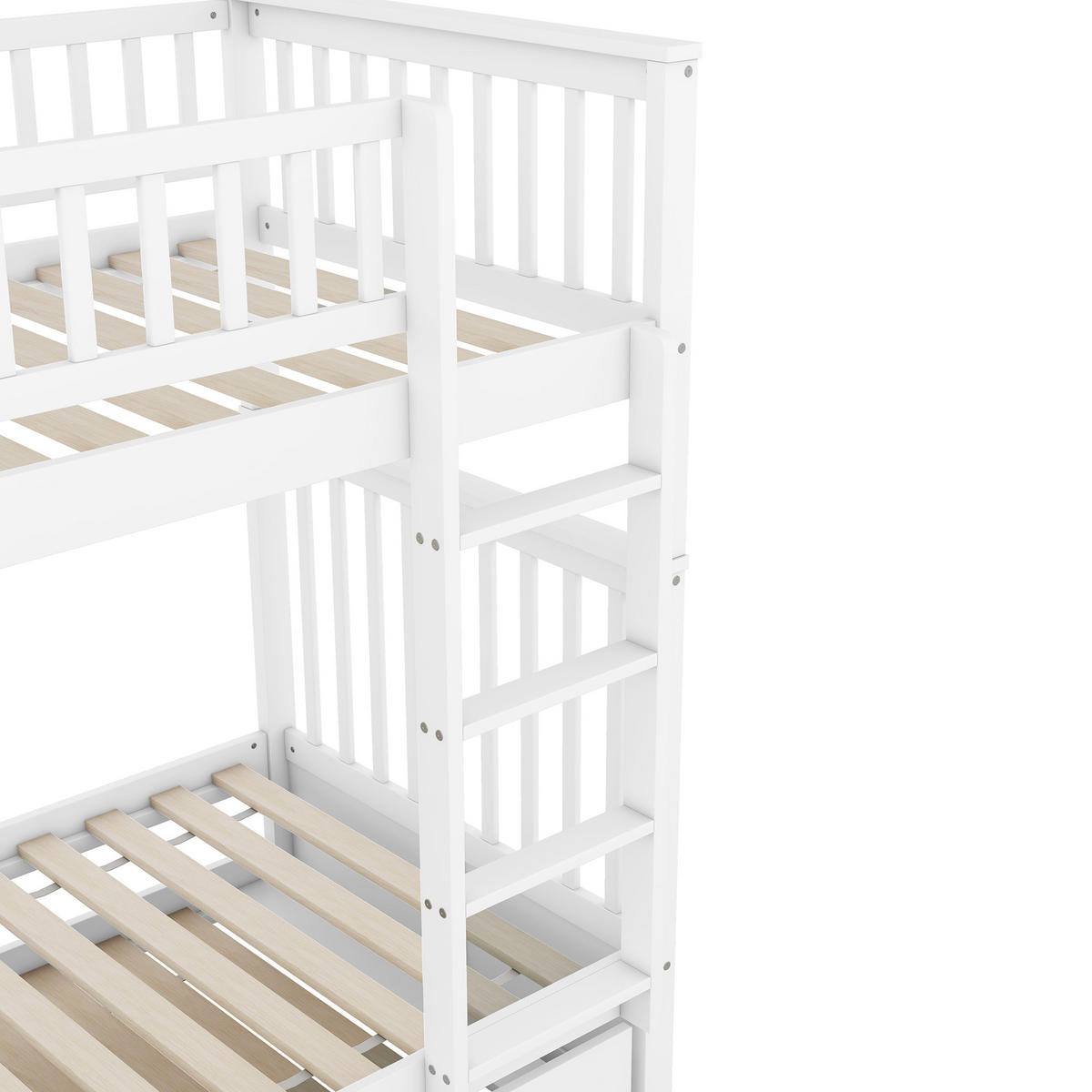 ETAGENBETT 90/200 cm weiß mit Ausziehbett und stabiler Treppe - Weiß, Holz (90/200cm) - OKWISH