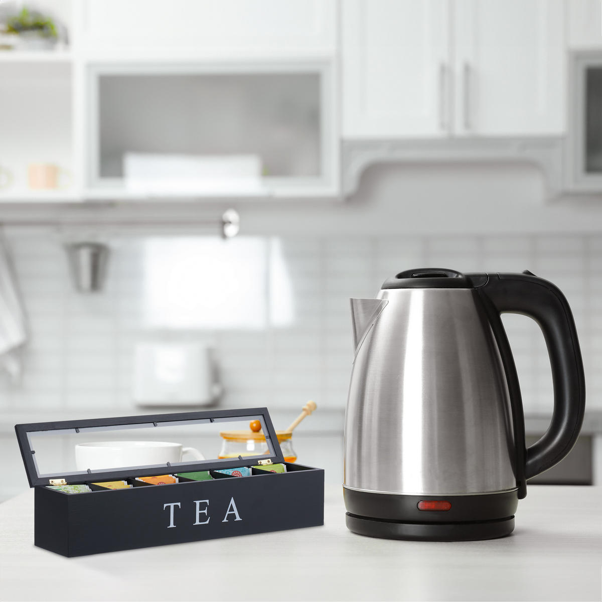 TEEBOX - Schwarz, Holz/Kunststoff (43.5/9/9cm) - Relaxdays