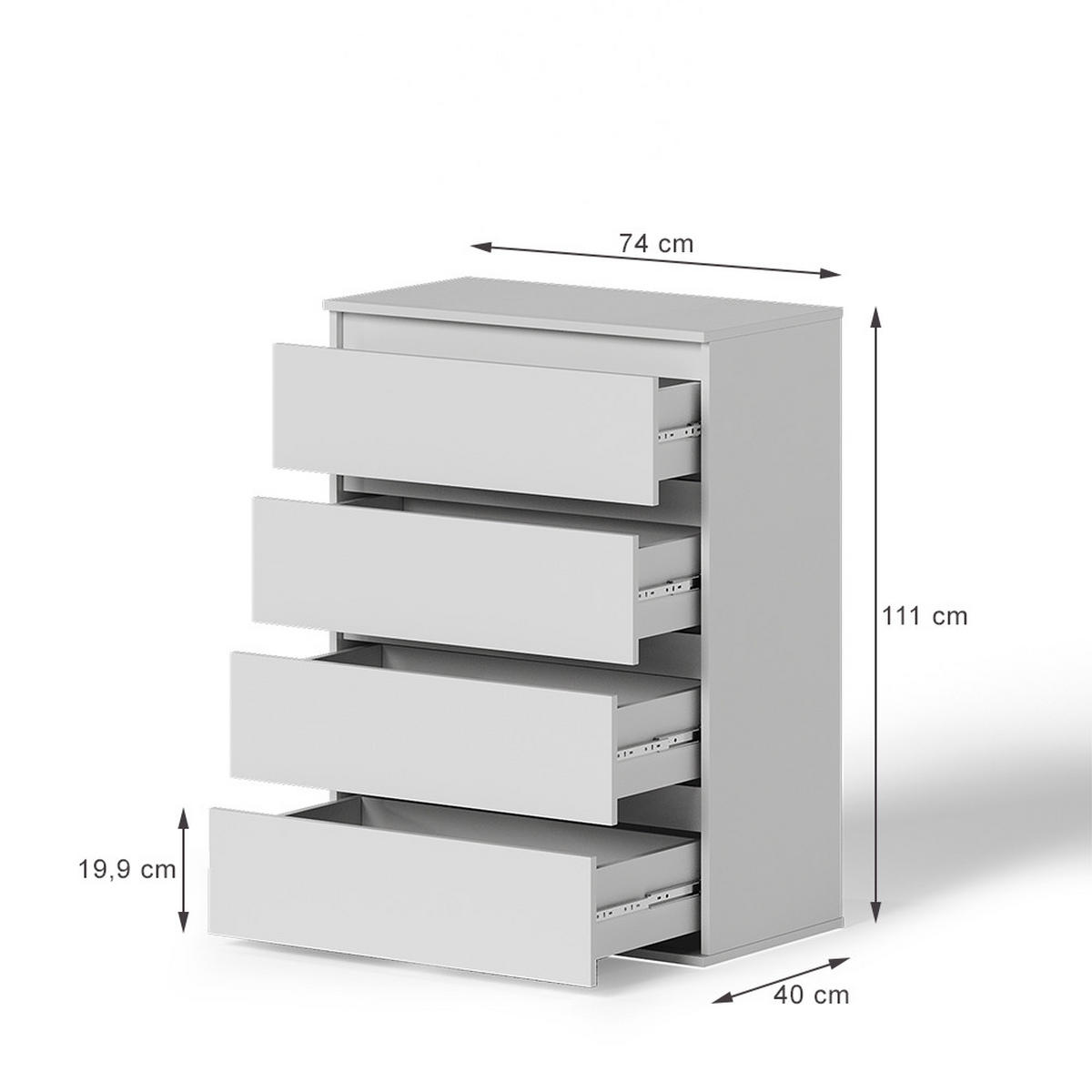 KOMODA S LADICAMA Claus Bijela 74 x 99.6 cm s 4 ladice - bijela, drvni materijal (74/99.6/40cm) - Vicco