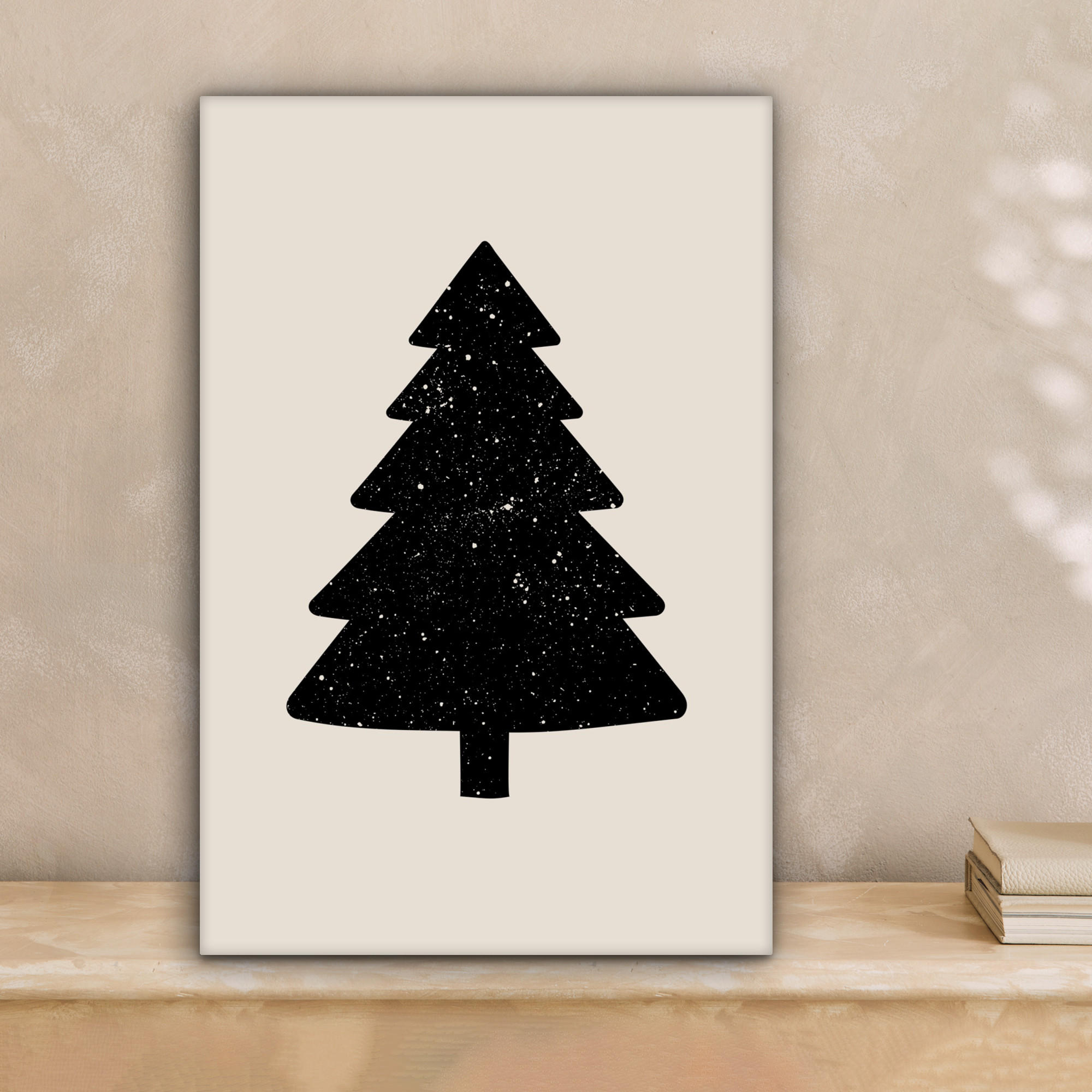 LEINWANDBILD Weihnachtsbaum - Schwarz - Urlaub - Beige 20x30 cm - Schwarz, Textil (20/30cm) - MuchoWow