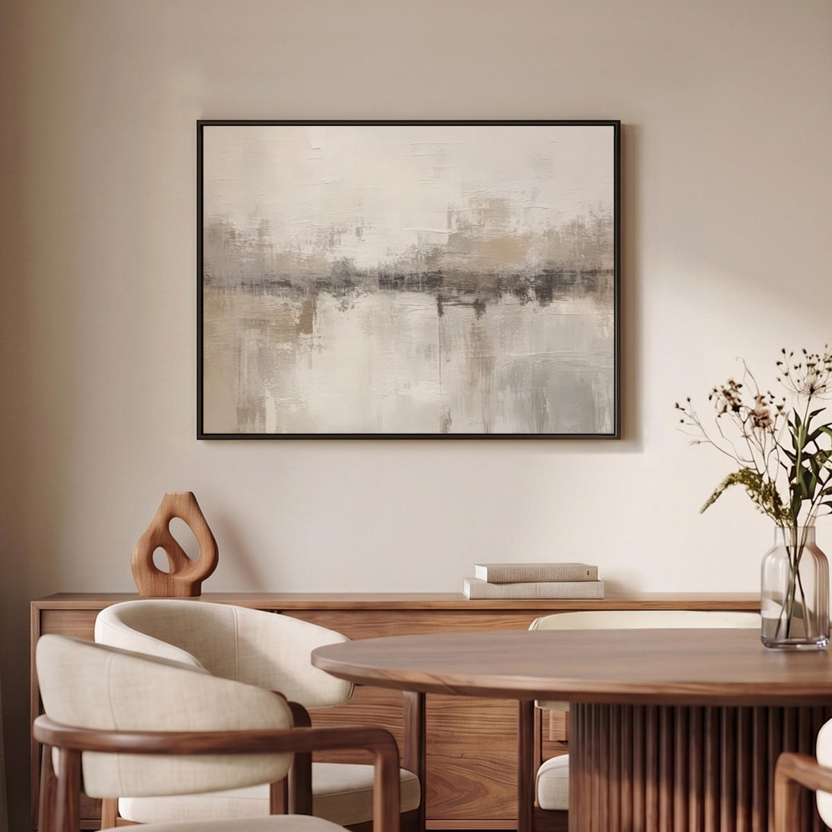 LEINWAND Bilder mit Rahmen - Moderne Kunst - Abstrakt - Beige - 70x50 - Beige, Textil (70/50cm) - MuchoWow