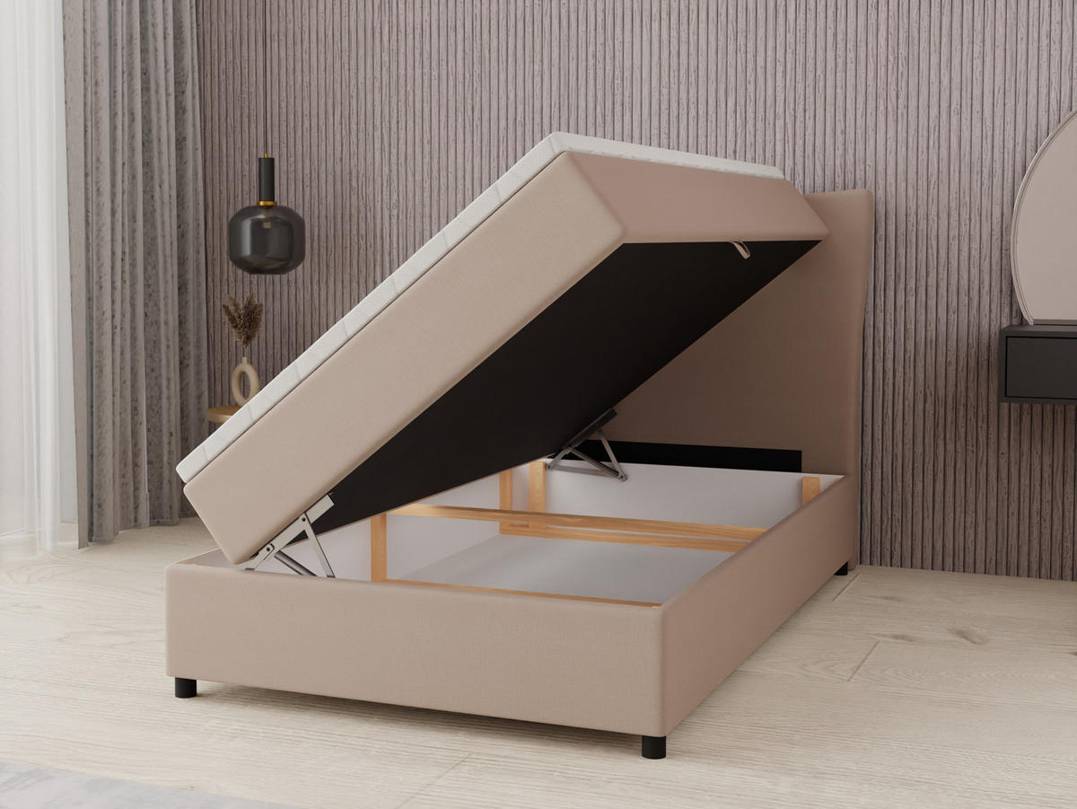 BOXBETT Nevada 120x200 cm Polsterbett mit hochwertiger Bonell-Matratze und Topper - cappuccino - Cappuccino, Holz (120/200cm) - Panda Möbel