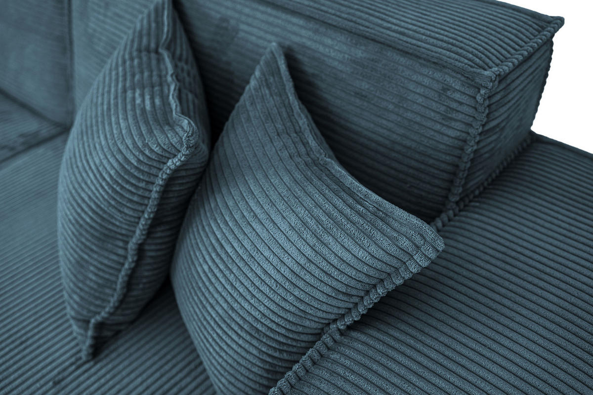 ECKSOFA Hana Loft 3-Sitzer Ecke Rechts, Cordstoff Chenille, Dunkelblau 241/80/168 cm - Blau/Schwarz, Textil/Metall (241/168cm) - WFL GROUP