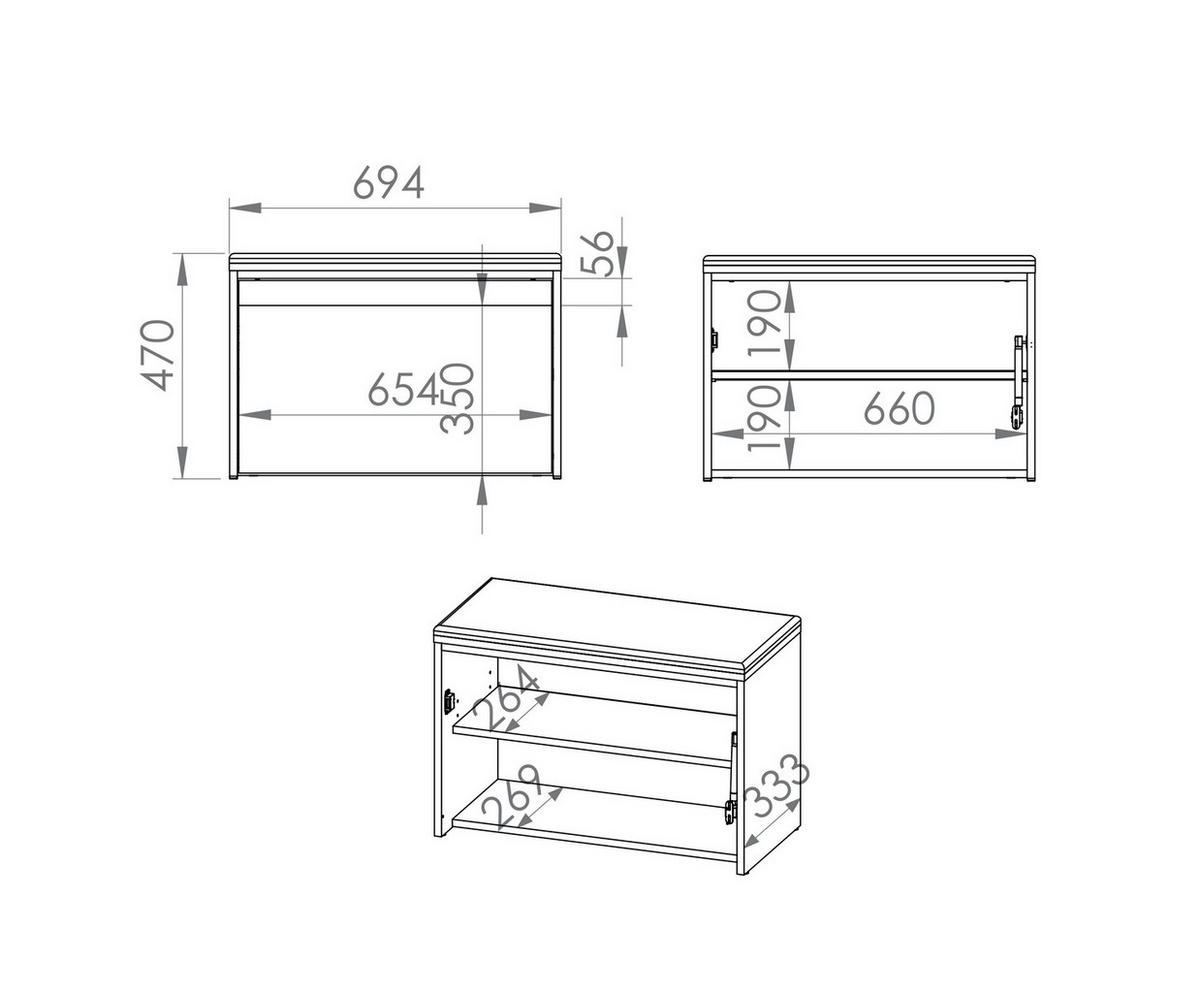 SITZBANK Hyga Pinie weiß / anthrazit 70 / 34 / 47cm - Weiß/Grau, Holz/Holzwerkstoff (70/47/34cm) - Feldmann-Wohnen