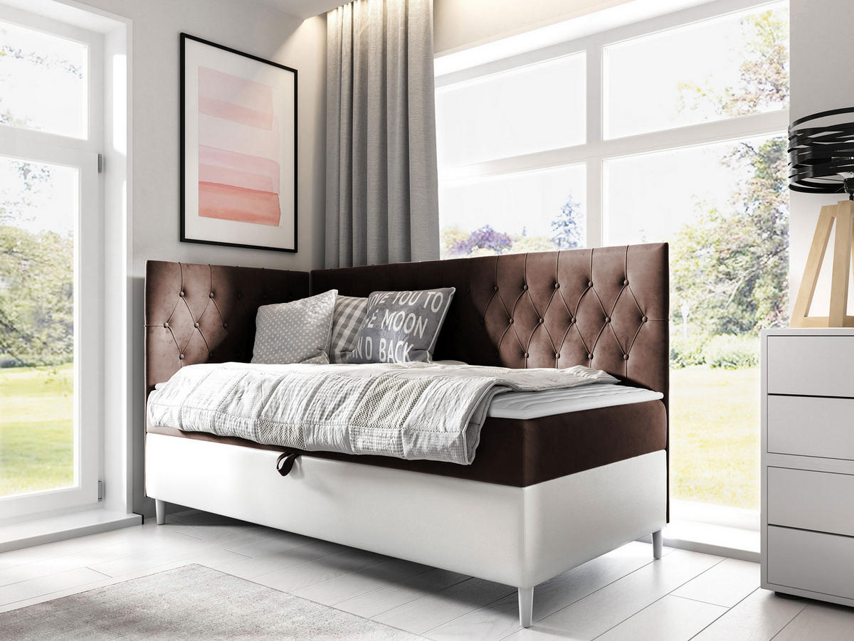 BOXBETT Filip Junior 3, Seite zum Öffnen des Bettkastens: Links - Weiß/Braun, Holz (100/200cm) - MIRJAN24