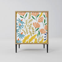 SIDEBOARD HELLO SPRING, Eichefarben, 57,5x42x72,5 cm, Schwarze Metallfüße - Eichefarben/Multicolor, Holzwerkstoff/Metall (57.5/72.5/42cm) - SpaceRebels