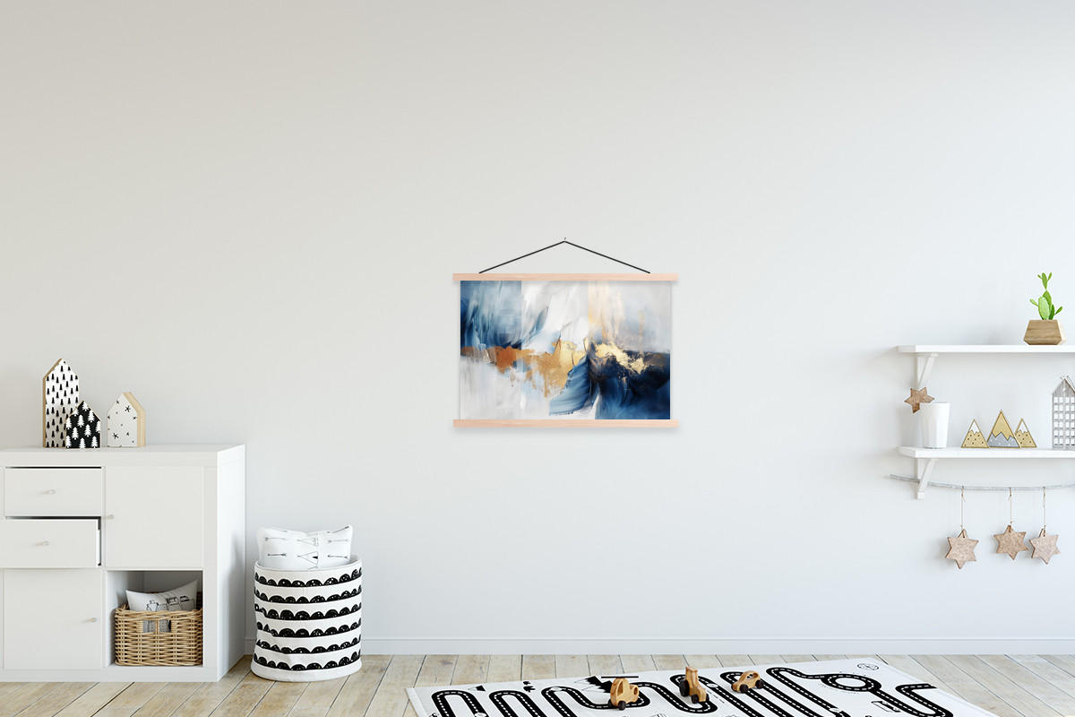 POSTER Gold - Blau - Aquarell - Kunst - Modern 60x40 cm - Hellblau, Textil (60/40/0.15cm) - MuchoWow