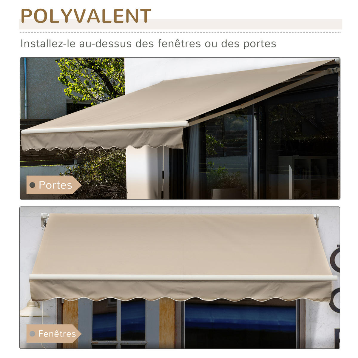MARKISE DE-13924 manuell 395/245 cm, Winkel 45°-85°, UV-Schutz Beige - Beige, Metall (245/1/395cm) - ComfortXL