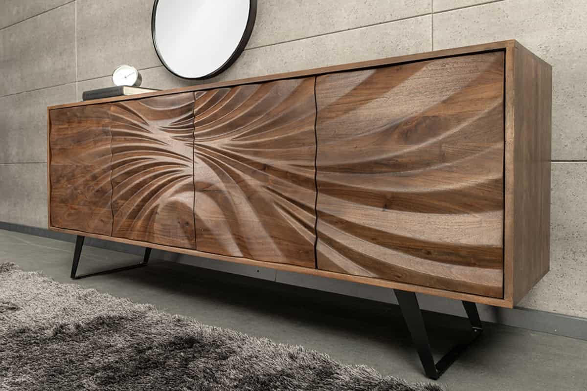 SIDEBOARD HURRICANE Akazie Braun 175cm - Schwarz/Braun, Holz/Metall (175/76/40cm) - riess-ambiente