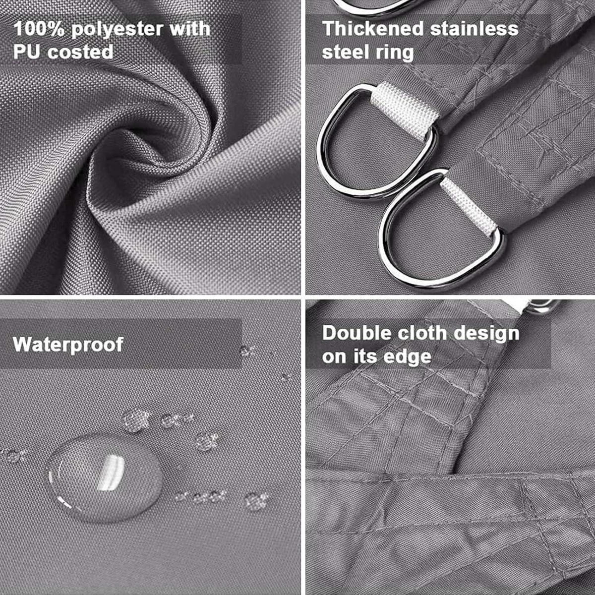 SONNENSEGEL Set 3 x 5 m Grau wasserdicht UV-Schutz 90% - Grau, Textil (100/100cm)