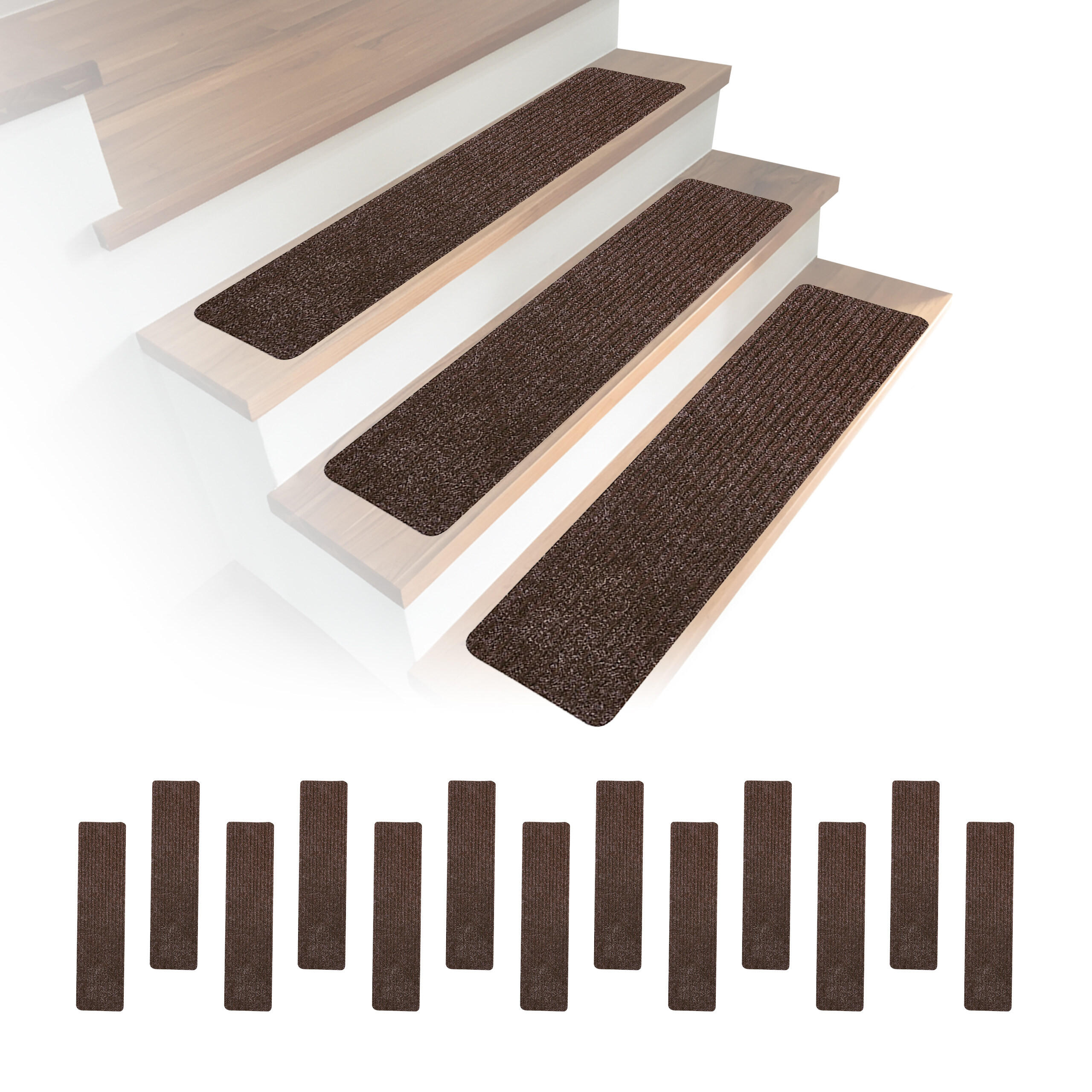 STUFENMATTE Braun 16er-Set selbsthaftend 75x20 cm - Braun, Kunststoff/Textil (20/75/0.75cm) - Relaxdays