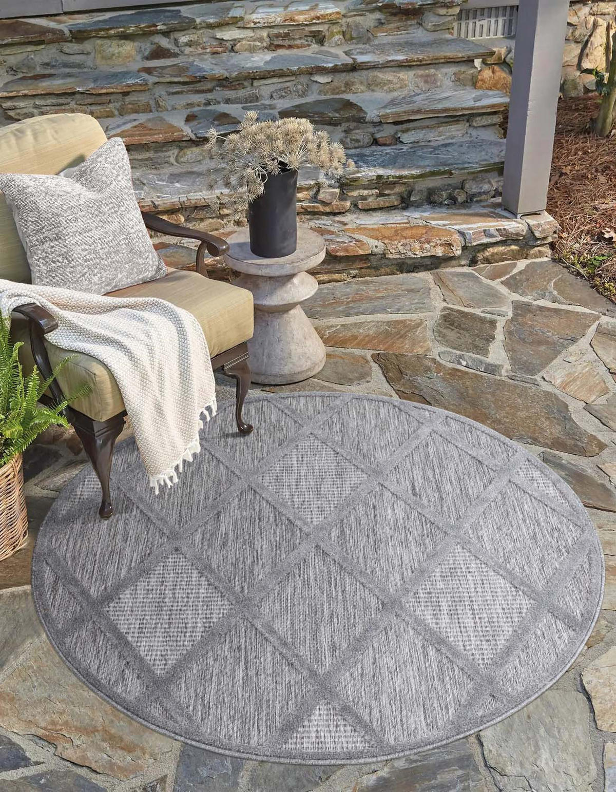 OUTDOOR-TEPPICH Santorini 457 Anthrazit 200 cm Rund - Anthrazit, Textil (200/200cm) - carpet city
