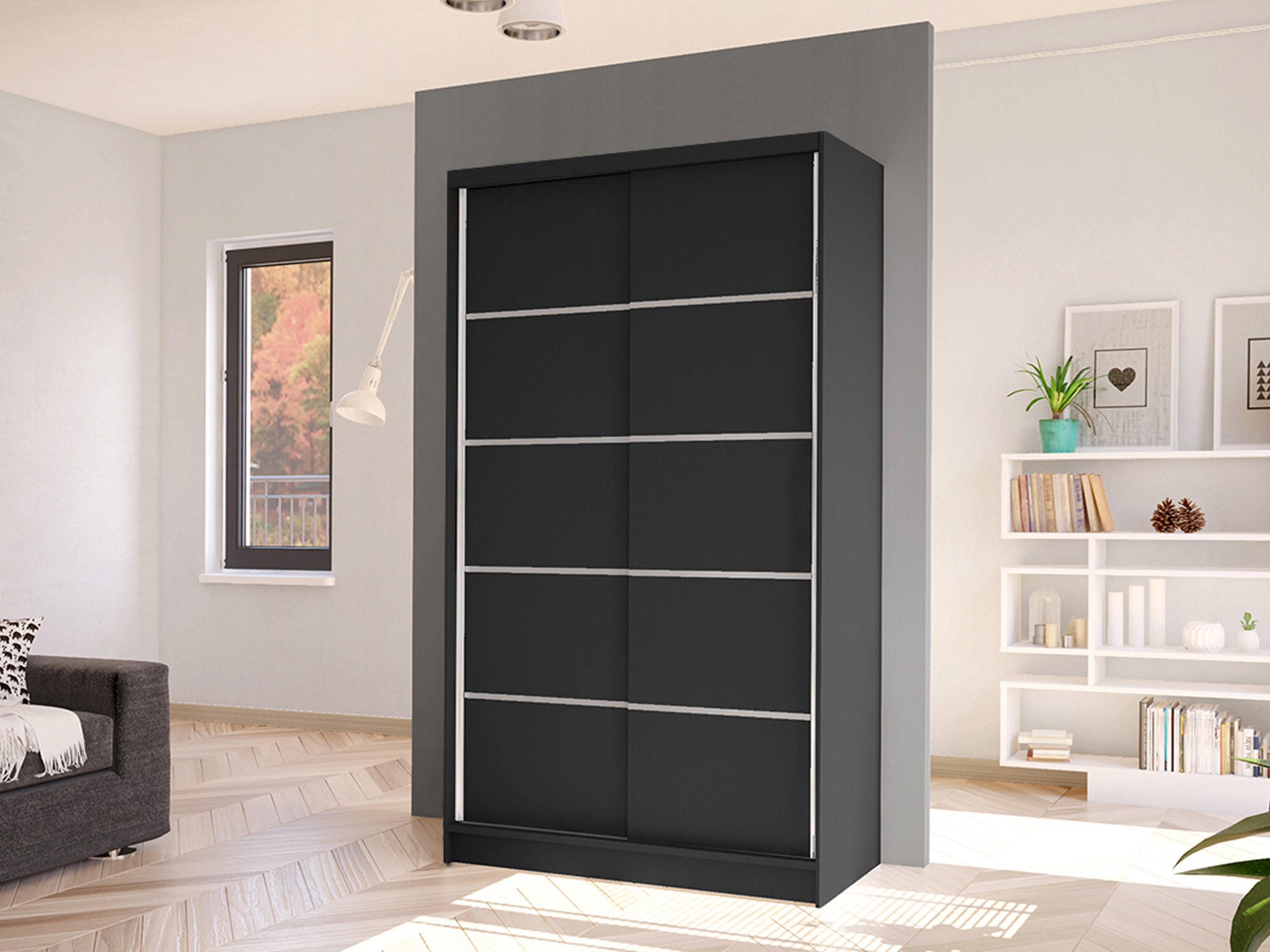 SCHWEBETÜRENSCHRANK Diego IV - Schwarz, Holzwerkstoff/Metall (100/200/58cm) - MIRJAN24