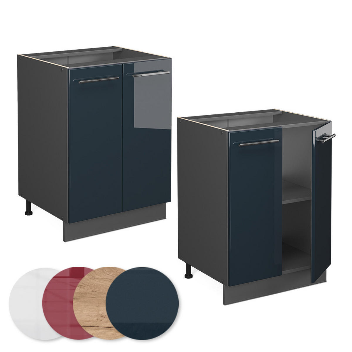 KÜCHENUNTERSCHRANK Fame-Line Dunkelblau Hochglanz 60 cm, AP Anthrazit - Anthrazit/Dunkelblau, Holzwerkstoff (60/82/60cm) - Vicco