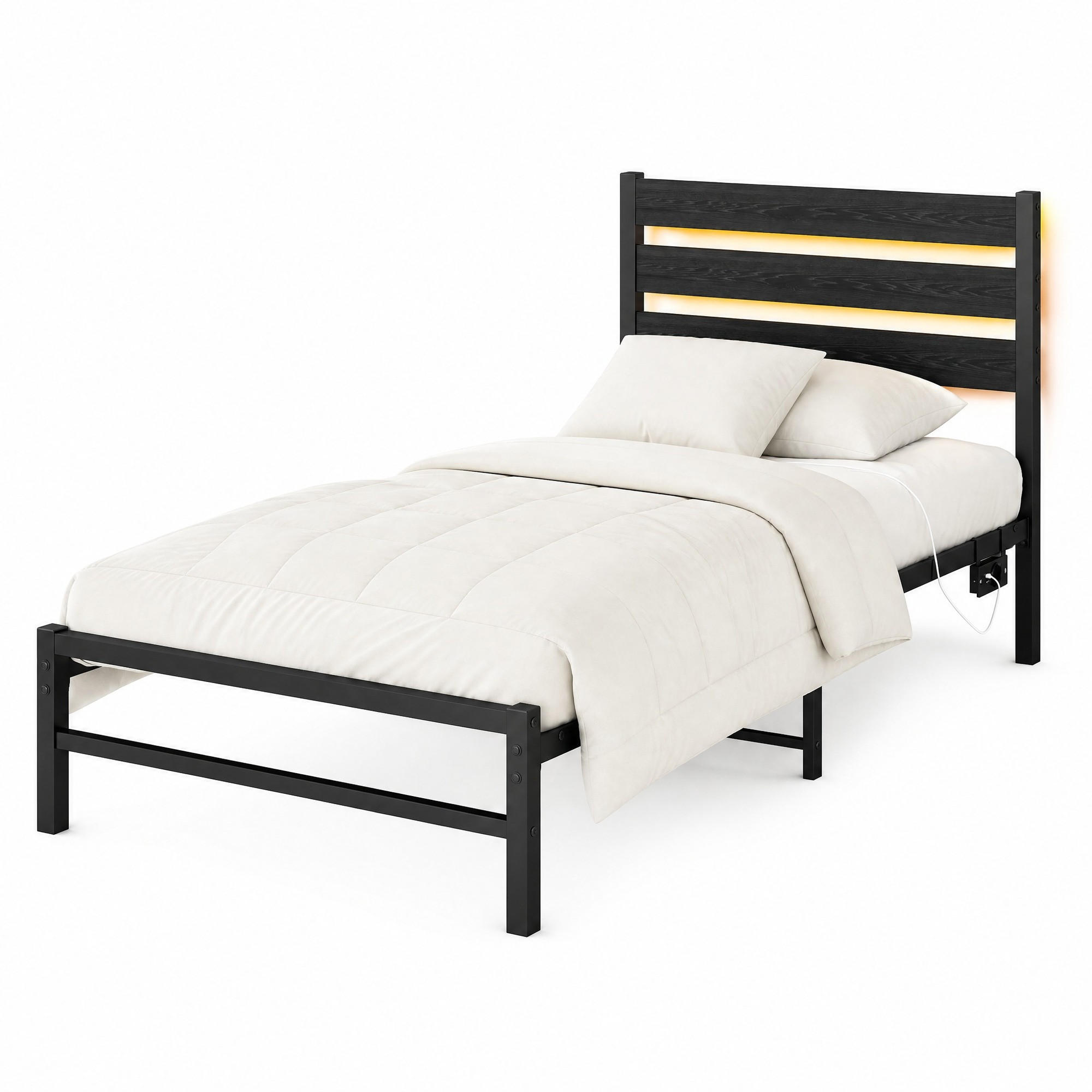 METALLBETT 90/200 cm in Schwarz mit LED und Unterbettaufbewahrung MDF - Schwarz, Holzwerkstoff/Metall (90/200cm) - CHICFURN