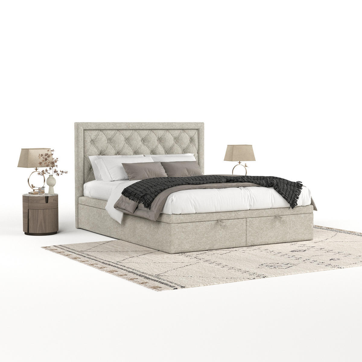 POLSTERBETT Nicobar mit Stauraum 180/200 cm Beige im Alta Stoff - Beige/Schwarz, Holz/Holzwerkstoff (180/200cm) - AltaBeds