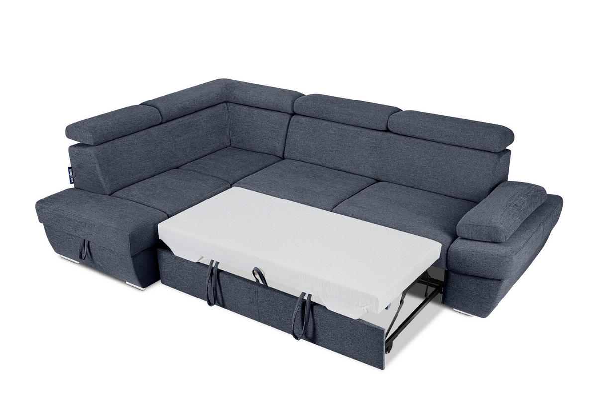 SCHLAFECKSOFA RATLO links 4/5-Sitzer mit Bettkasten, dunkelblau - Silberfarben/Dunkelblau, Textil (270/190cm) - KONSIMO®