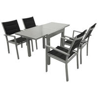 GARTEN-GARNITUR Ashford - 5-teilige Garten-Essgruppe (4x Sessel Aluminium silbergrau + Textilgewebe gepolstert schwarz - Schwarz, Metall - TPFGarden