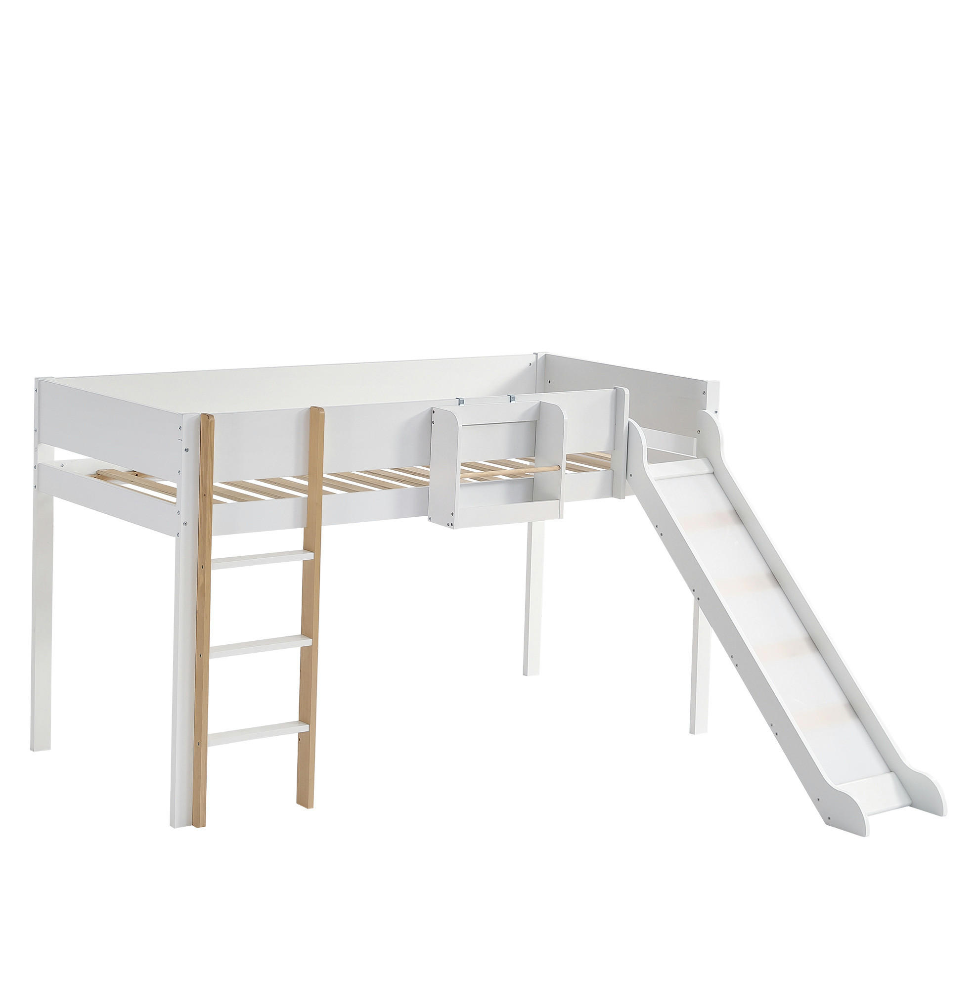 HOCHBETT 90/200 cm mit Rutsche und Regal, Weiß/Natur - Weiß, Holzwerkstoff (90/200cm) - Flora Grace