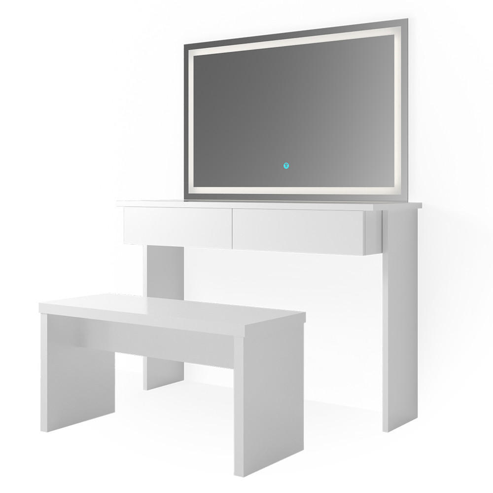 SCHMINKTISCH Azur Weiß 120 cm mit LED Spiegel und Bank - Weiß, Holzwerkstoff (120/83/40cm) - Vicco