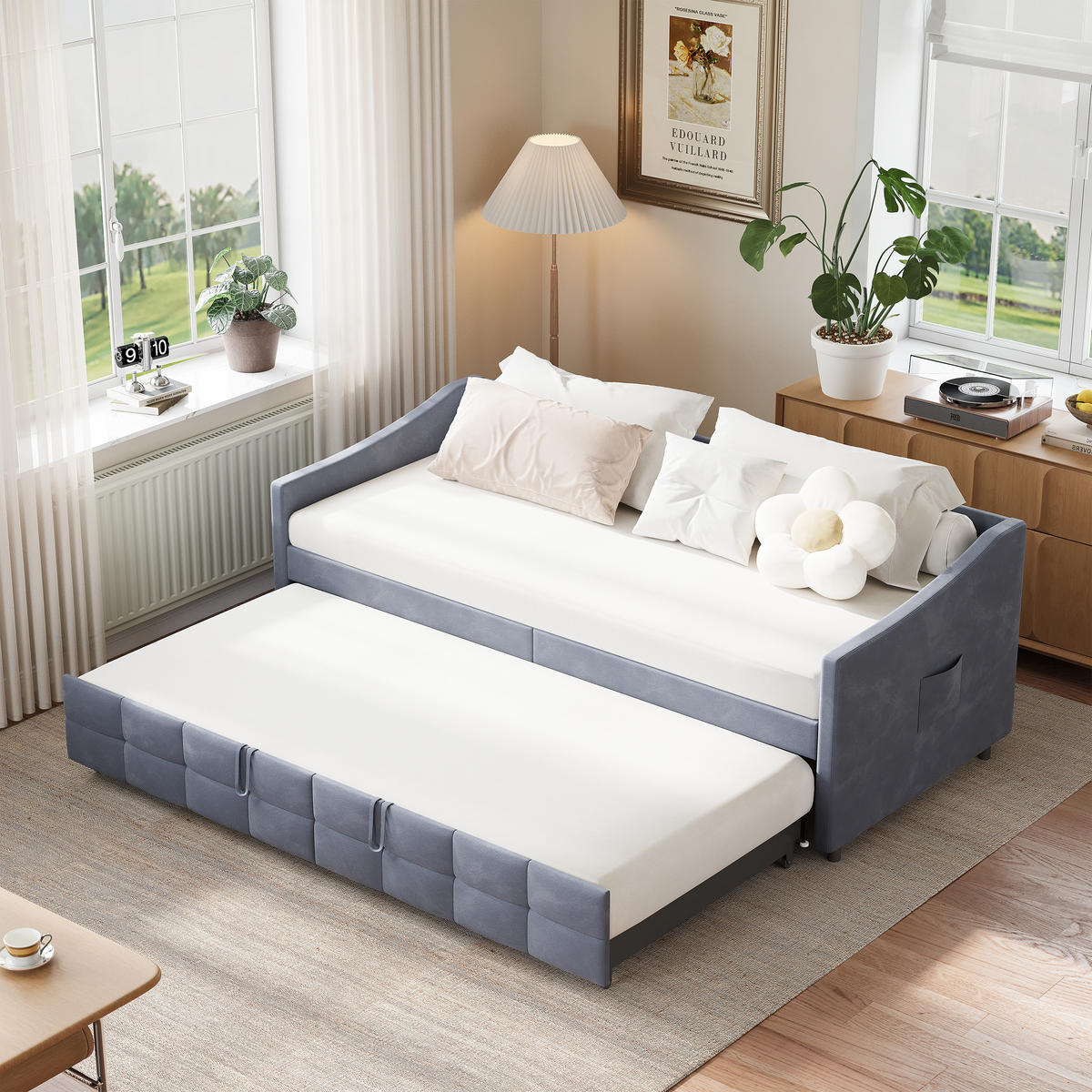 SCHLAFSOFA 90/180x200 cm mit Stauraum,Tagesbett in Grau Samt - Grau, Holz/Metall (180/200cm) - PARAFTA HOME