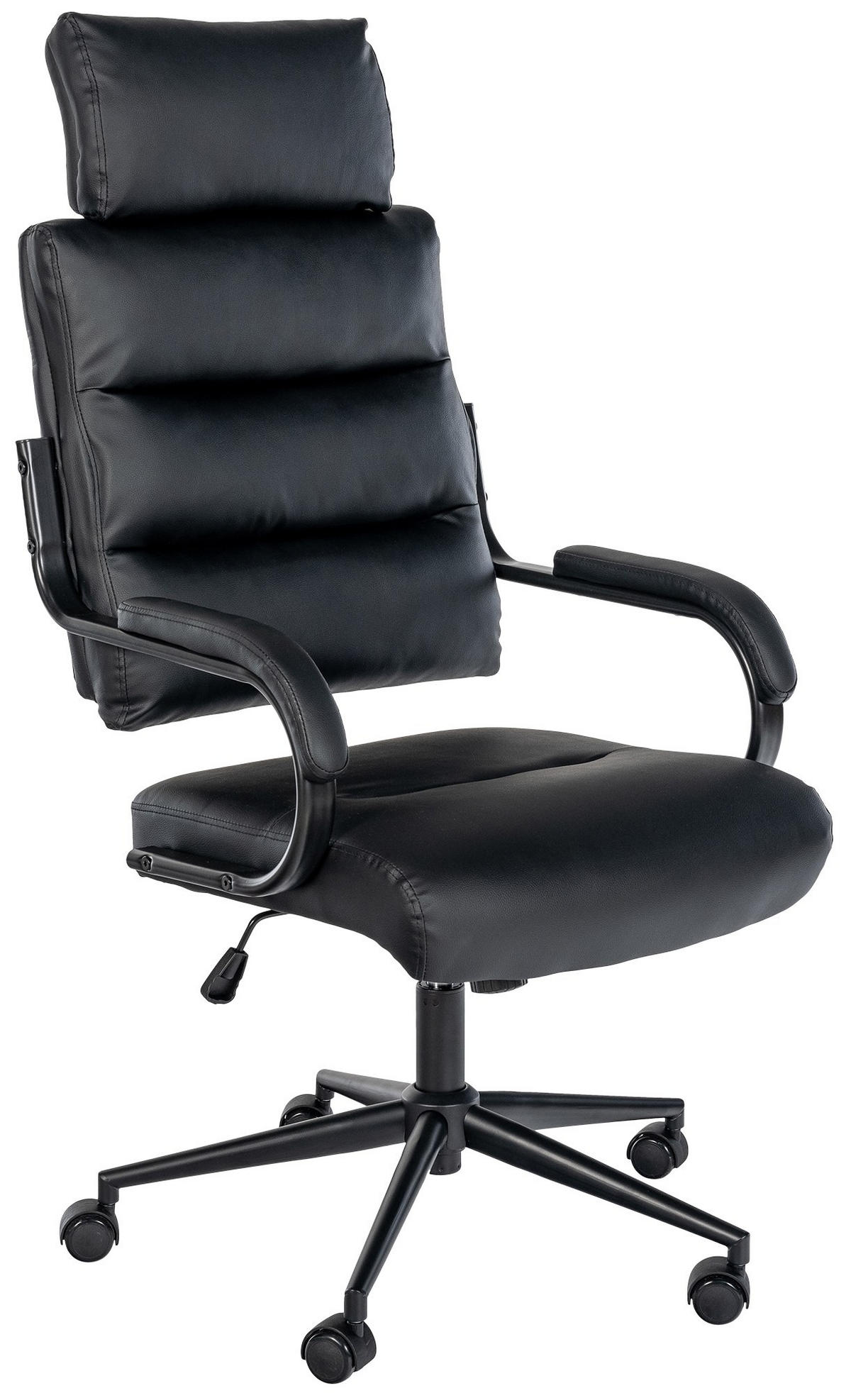 DREHSTUHL Lederlook Schwarz/Schwarz - Chromfarben/Schwarz, Textil/Metall (61/119/78cm) - CLP