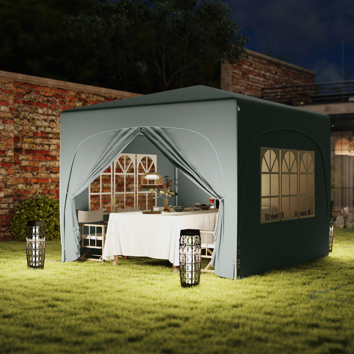 PAVILLON 3x3 m mit 4 Seitenteilen hellgrau - Grau, Metall (300/273/300cm) - ComfortXL