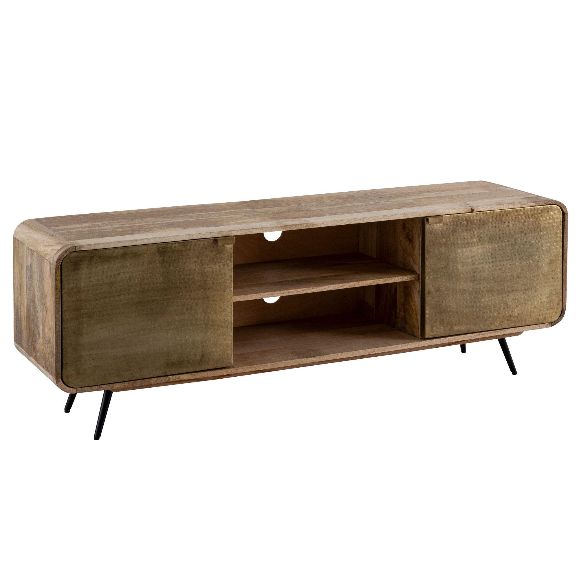 LOWBOARD Mango Massivholz Modern Stil 160x55x41 cm mit punzierten Türen - Schwarz/Braun, Holz/Metall (160/55/41cm) - KADIMA DESIGN