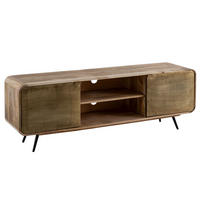 LOWBOARD Mango Massivholz Modern Stil 160x55x41 cm mit punzierten Türen - Schwarz/Braun, Holz/Metall (160/55/41cm) - KADIMA DESIGN