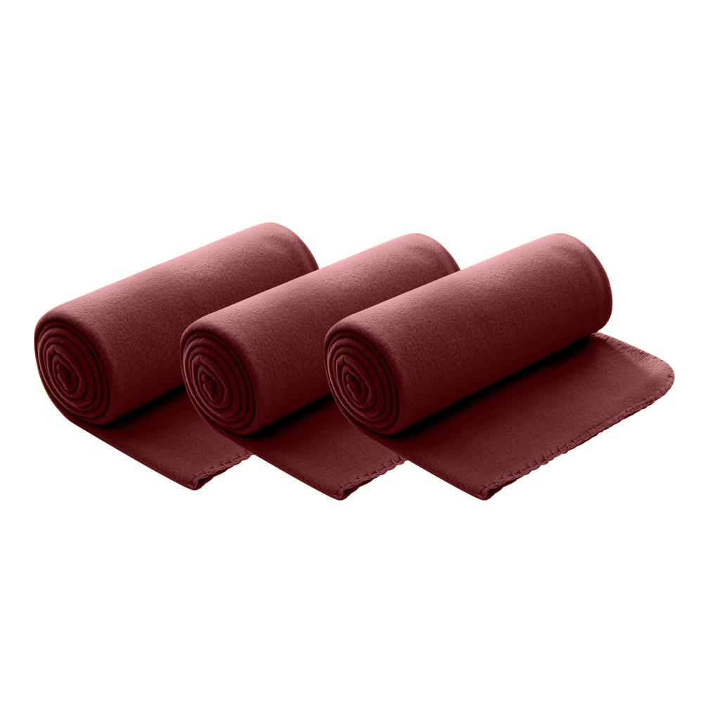 FLEECEDECKE 3er Set weinrot 130/160 cm Kettelrand Anti-Pilling - Bordeaux, Textil (130/160cm) - wometo