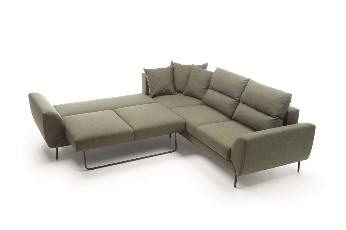 ECKSOFA SETTE Grün Velours-Stoff mit Schlaffunktion - Grün, Holz (265/265cm) - MASSENO
