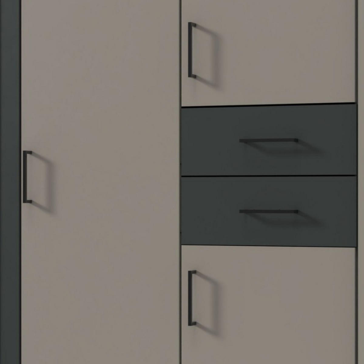 DREHTÜRENSCHRANK Kleiderschrank 228 cm mit Schubkästen & Passepartout & 1 Spiegeltür, Sand Grau mit Absetzungen in Grafit, Griffe schwarz / 22573 - Sandfarben/Graphitfarben, Holzwerkstoff/Metall (228/210/58cm) - luma-home