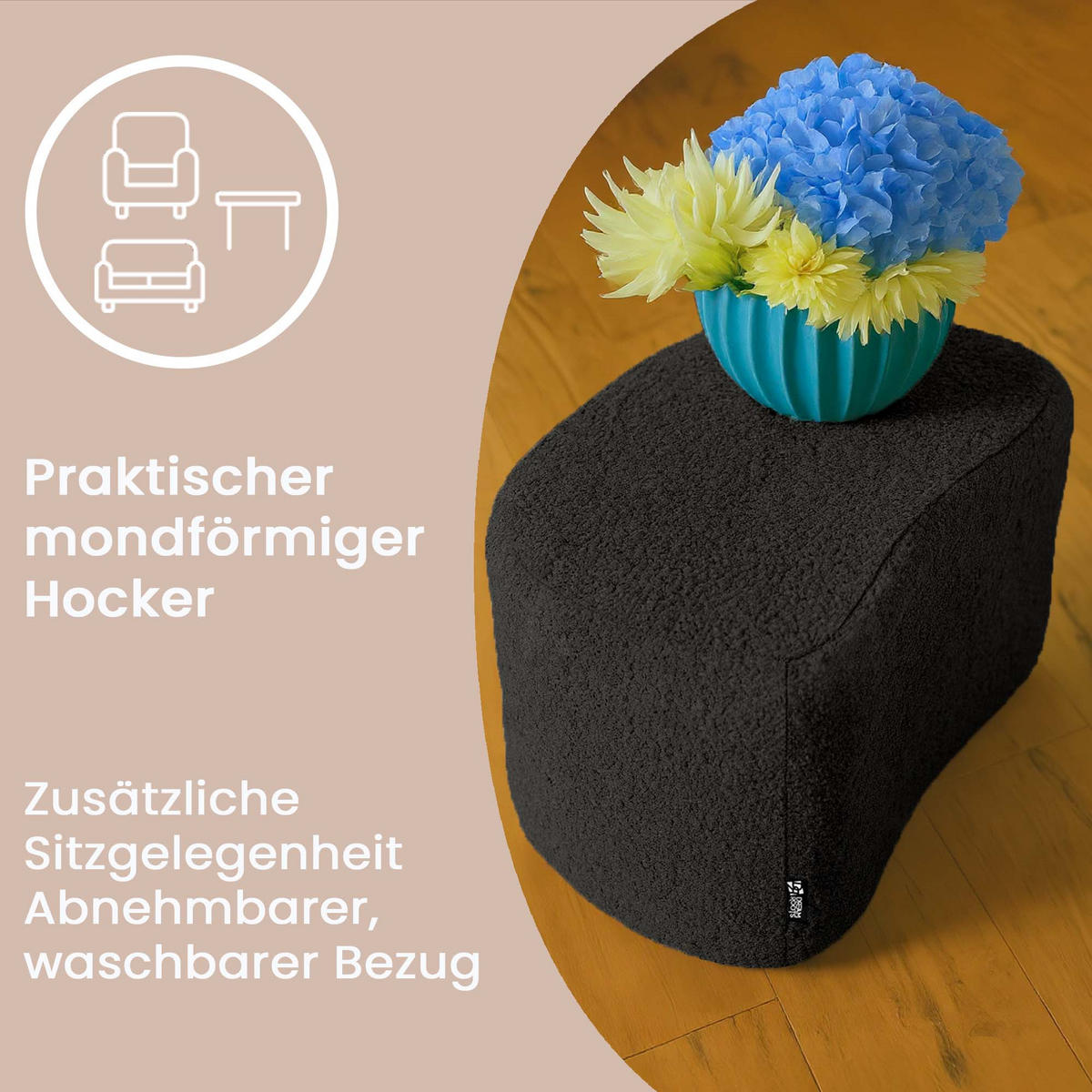 SITZSACK Halbmond 54/36/35 cm, weicher Bouclé 315 g/m², Dunkelgrau - Dunkelgrau, Textil (36/35/54cm) - Dreamroots