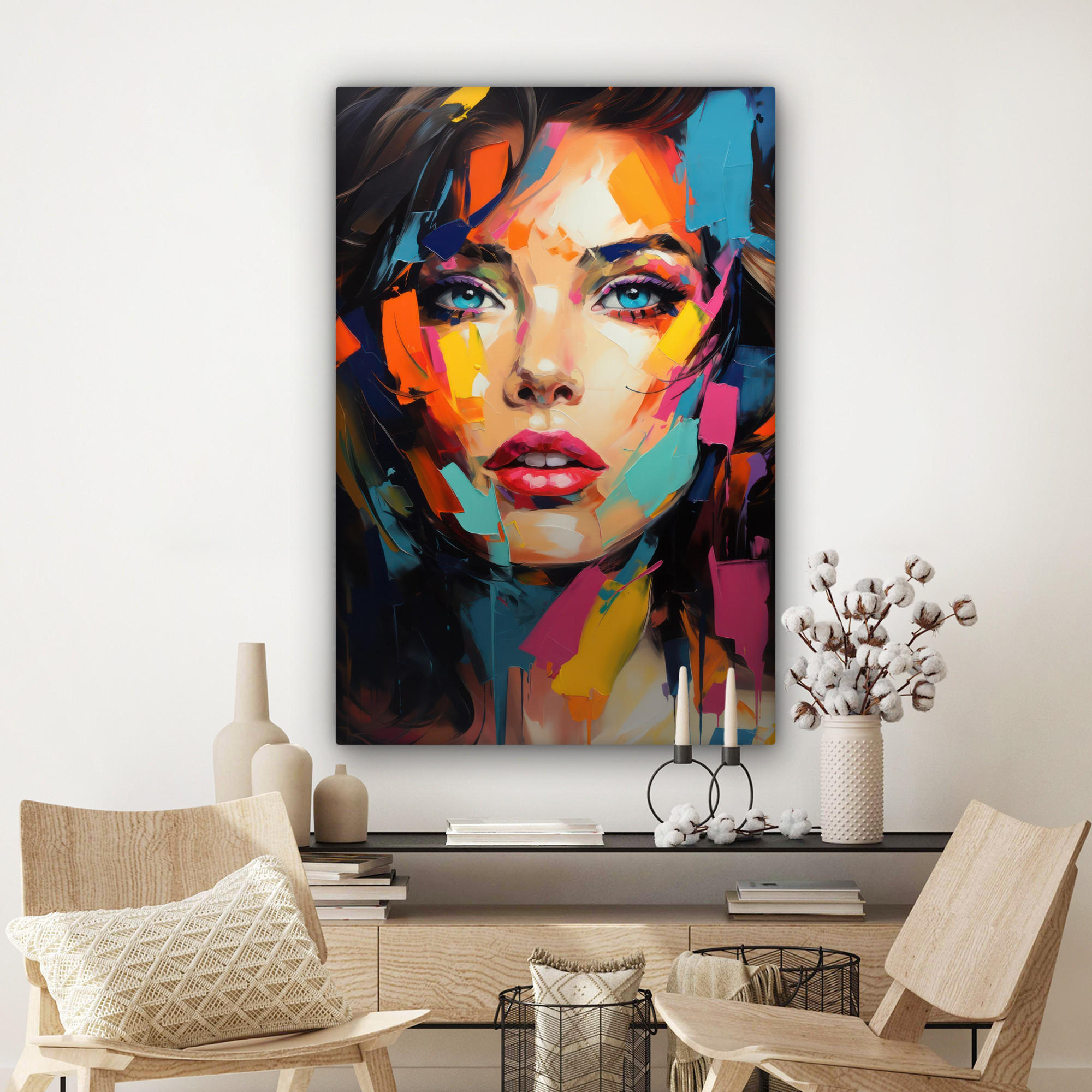 LEINWANDBILD Frau - Porträt - Farbenfroh - Kunst 90x140 cm - Multicolor, Textil (90/140cm) - MuchoWow