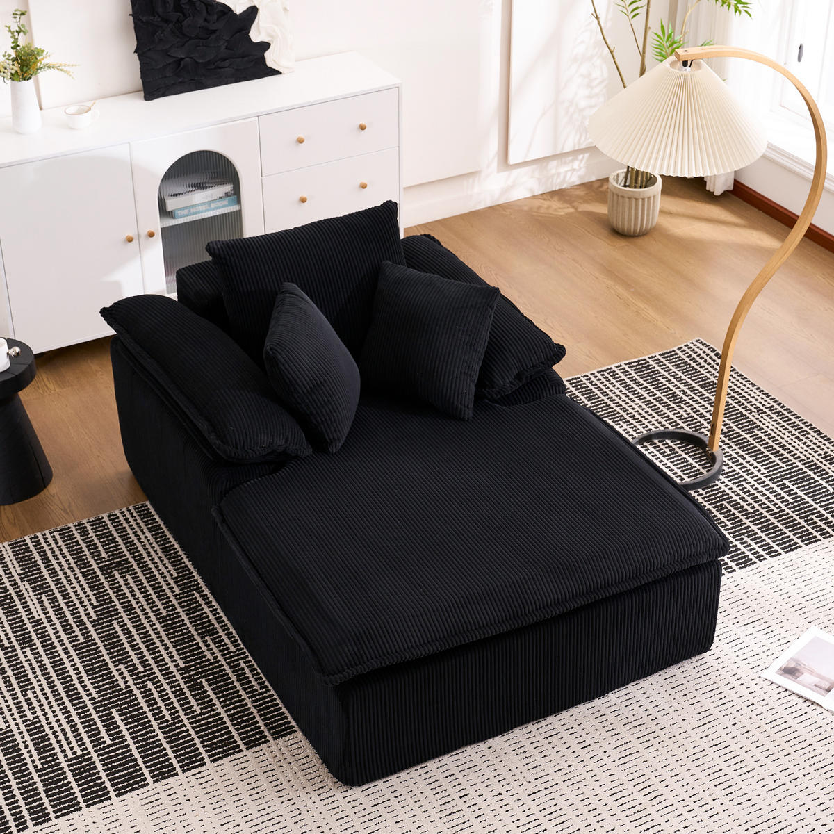 SOFA Cord Schwarz mit breiten Armlehnen und Kissen - Schwarz, Textil (177/92/122cm) - WISHDOR