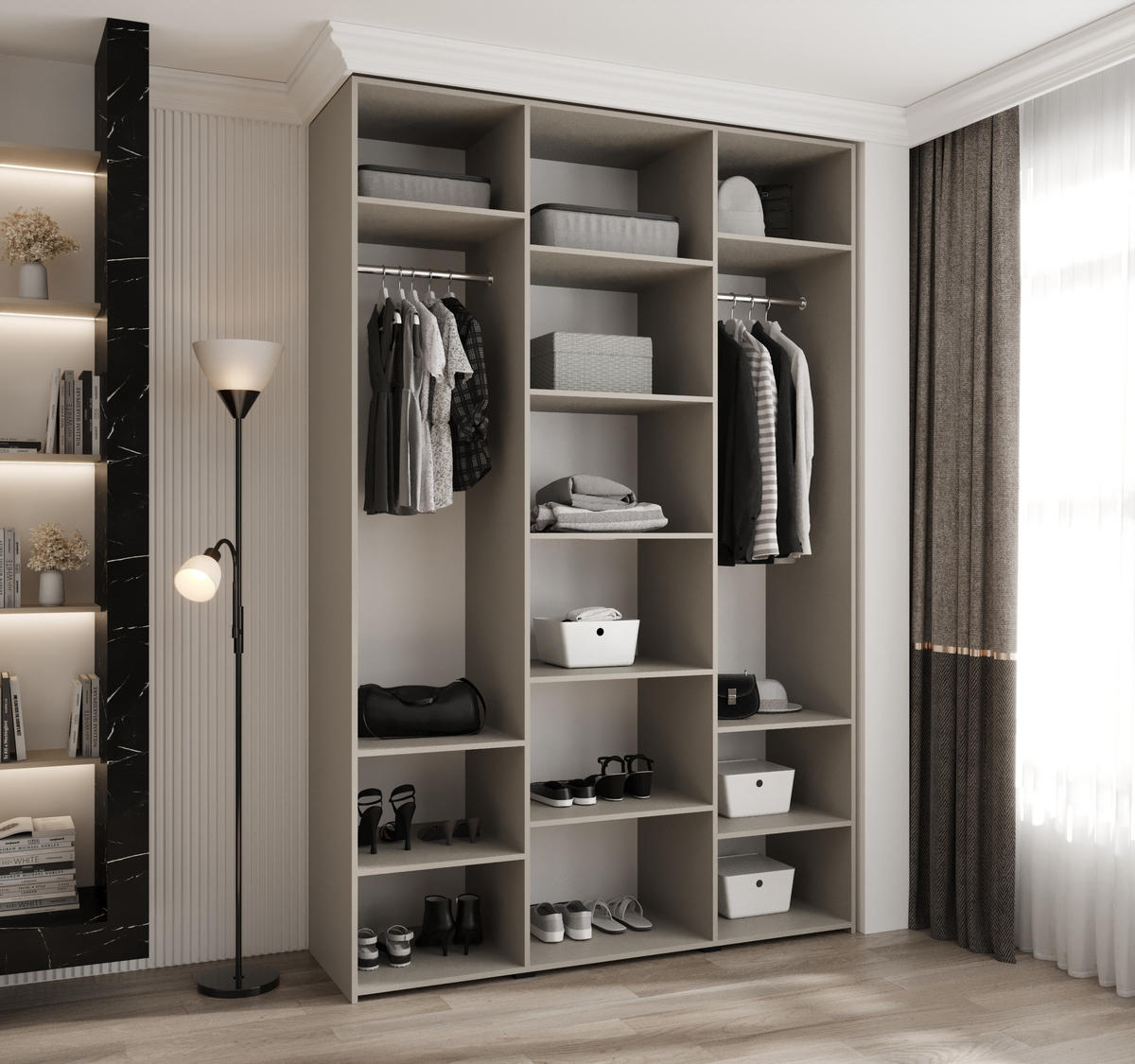DREHTÜRENSCHRANK 245,5/160/50 3-türig - Kaschmir/Schwarz, Holz/Metall (160/245.5/50cm) - Abiks Möbel