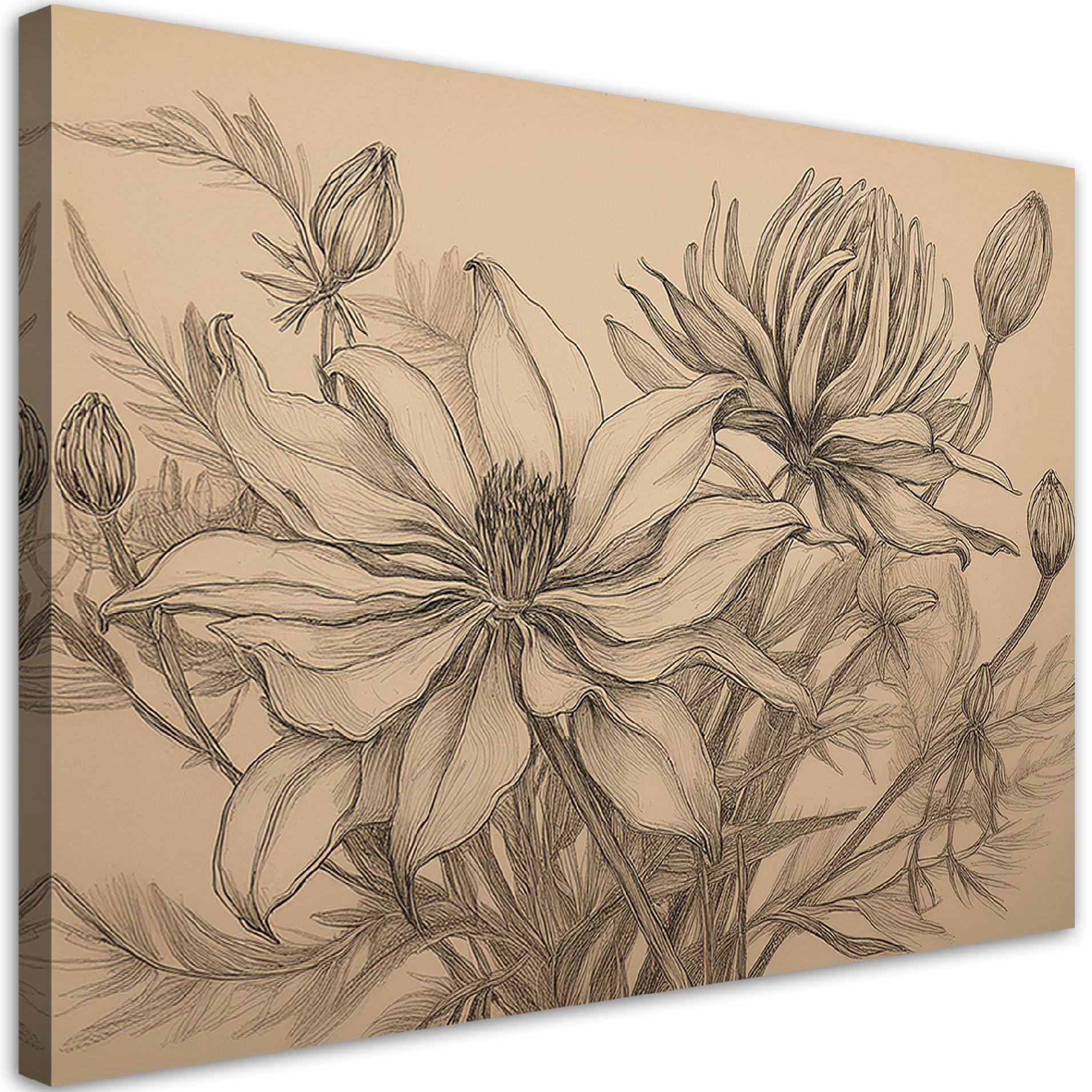 WANDBILD blumen pflanzen beige - Beige, Textil (60/40cm) - Feeby