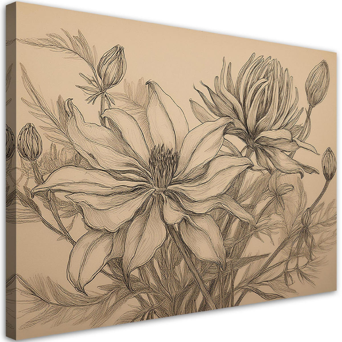 WANDBILD blumen pflanzen beige - Beige, Textil (60/40cm) - Feeby